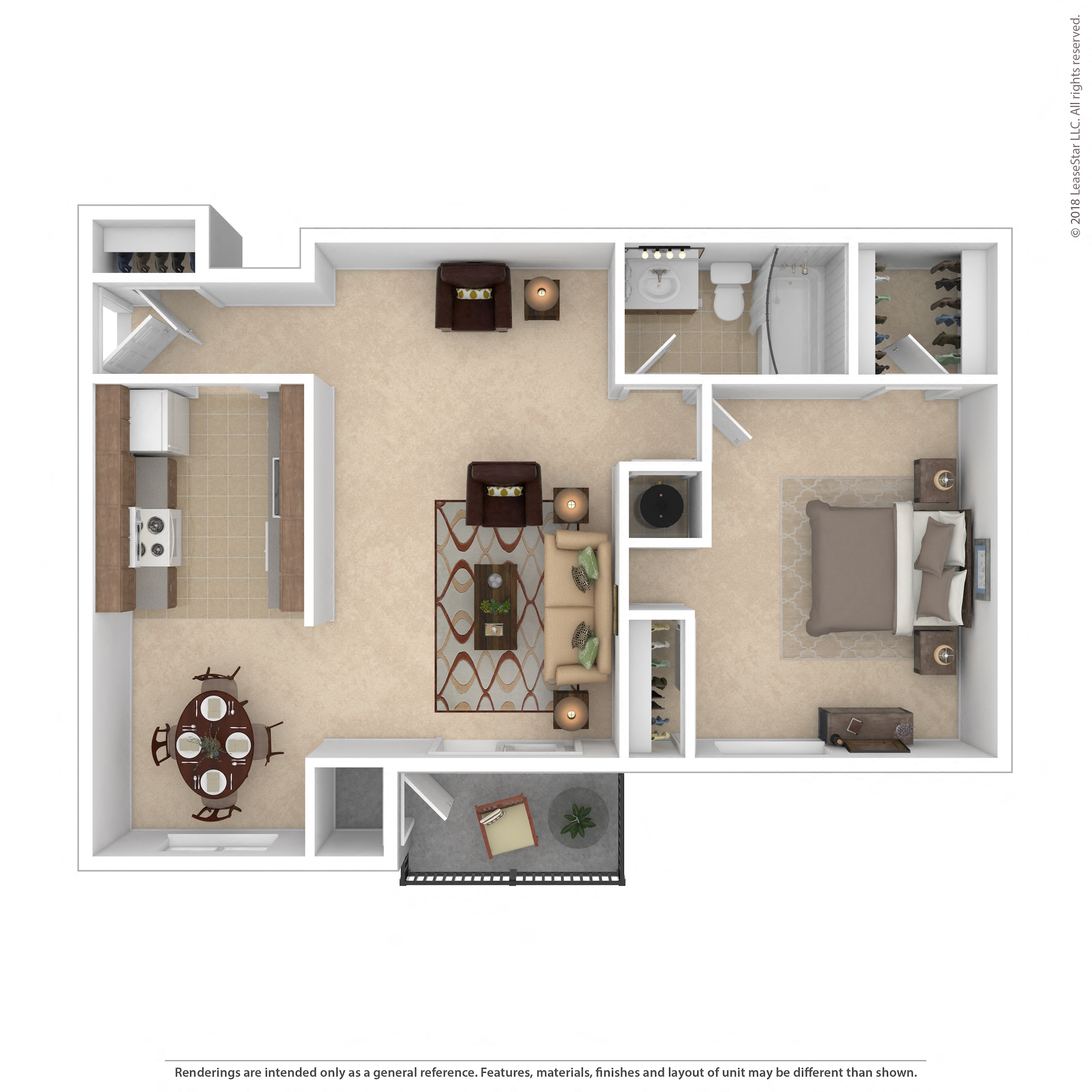 Floor plan for 1 bed, 1 bath